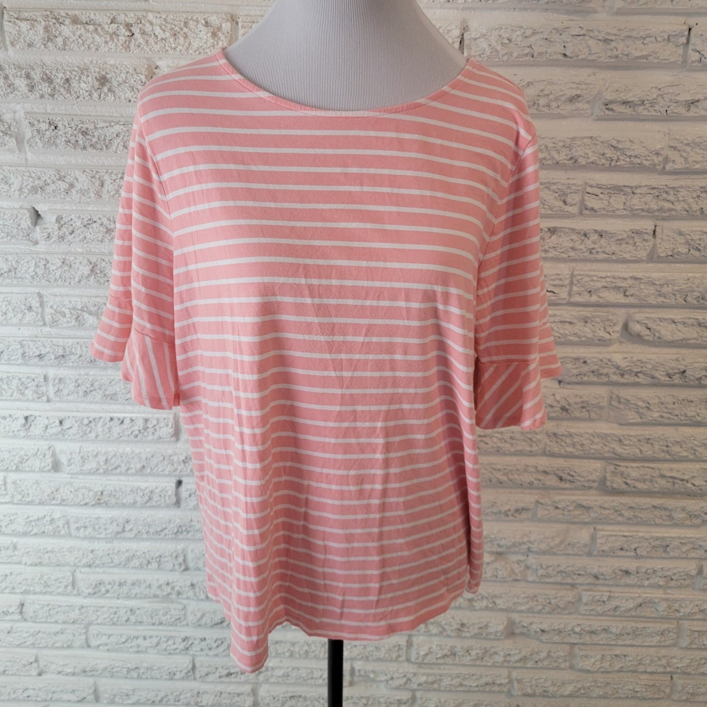 Croft Barrow Womens Top XXL Plus Tee Bell Short Sleeve Pink Stripe Cotton Blend