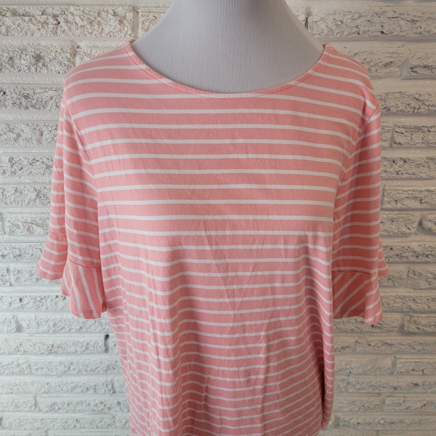 Croft Barrow Womens Top XXL Plus Tee Bell Short Sleeve Pink Stripe Cotton Blend