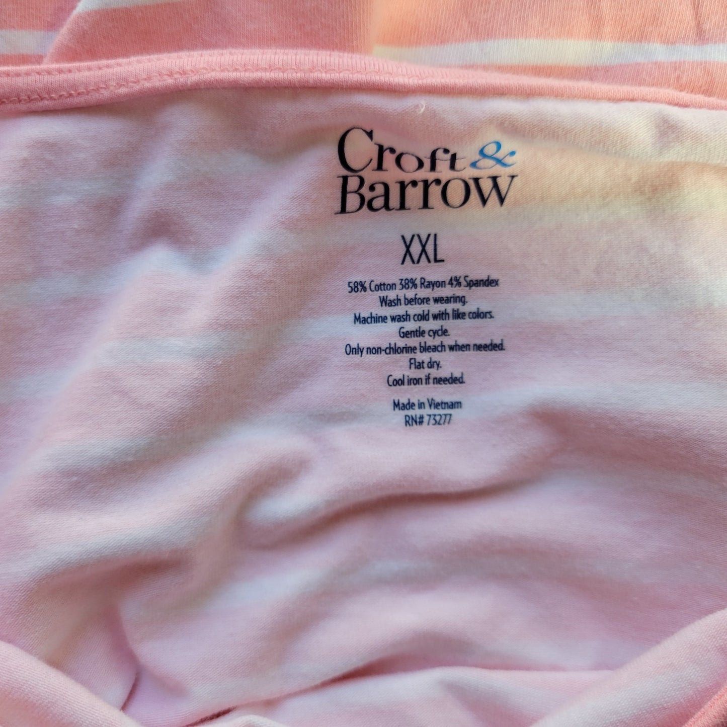 Croft Barrow Womens Top XXL Plus Tee Bell Short Sleeve Pink Stripe Cotton Blend