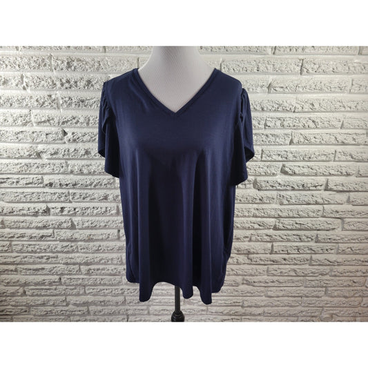 Lularoe Womens Top 2XL Plus Remi Short Sleeve Poly Blend Basic Blue Casual