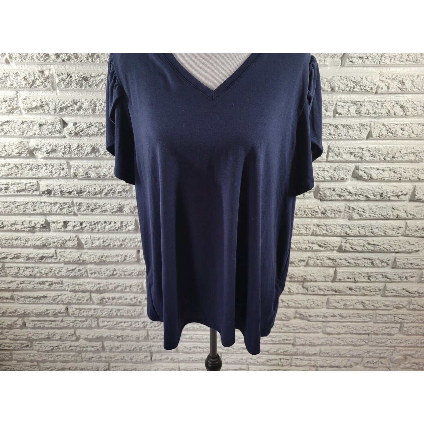 Lularoe Womens Top 2XL Plus Remi Short Sleeve Poly Blend Basic Blue Casual