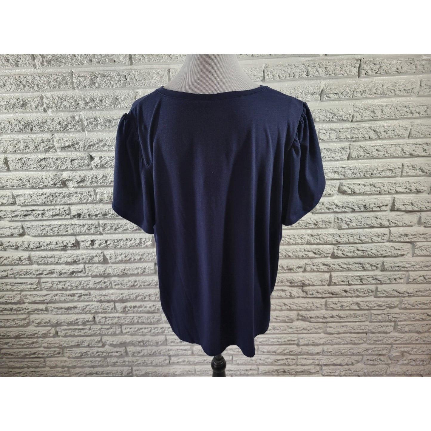 Lularoe Womens Top 2XL Plus Remi Short Sleeve Poly Blend Basic Blue Casual