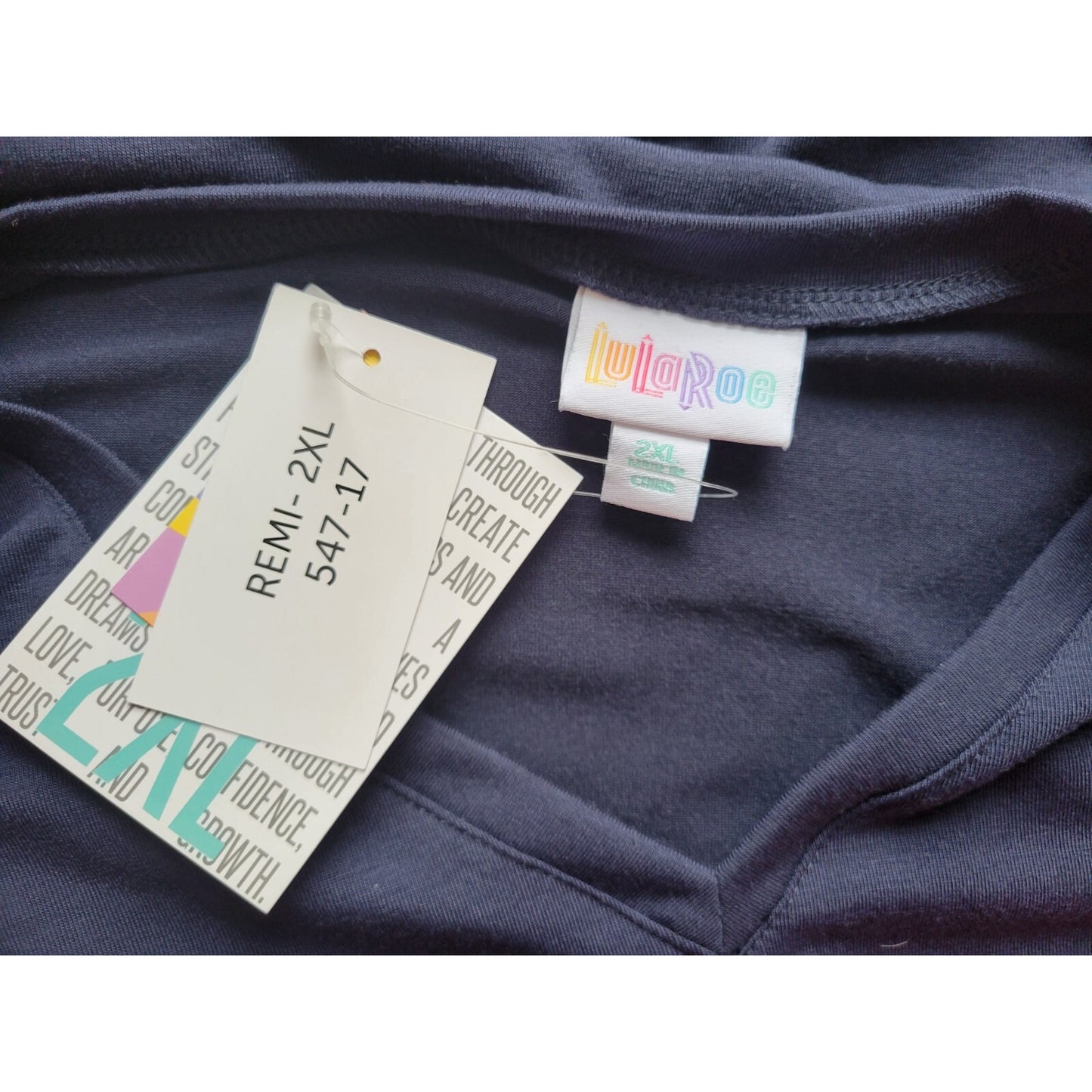 Lularoe Womens Top 2XL Plus Remi Short Sleeve Poly Blend Basic Blue Casual