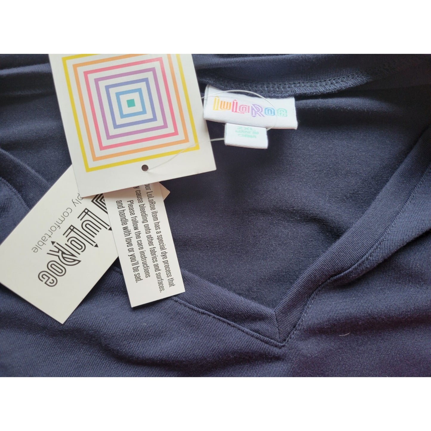 Lularoe Womens Top 2XL Plus Remi Short Sleeve Poly Blend Basic Blue Casual