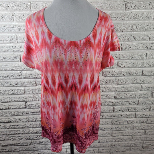 Live Let Live Womens Top Extra Large Tee Cap Sleeve Pink Watercolor Studded