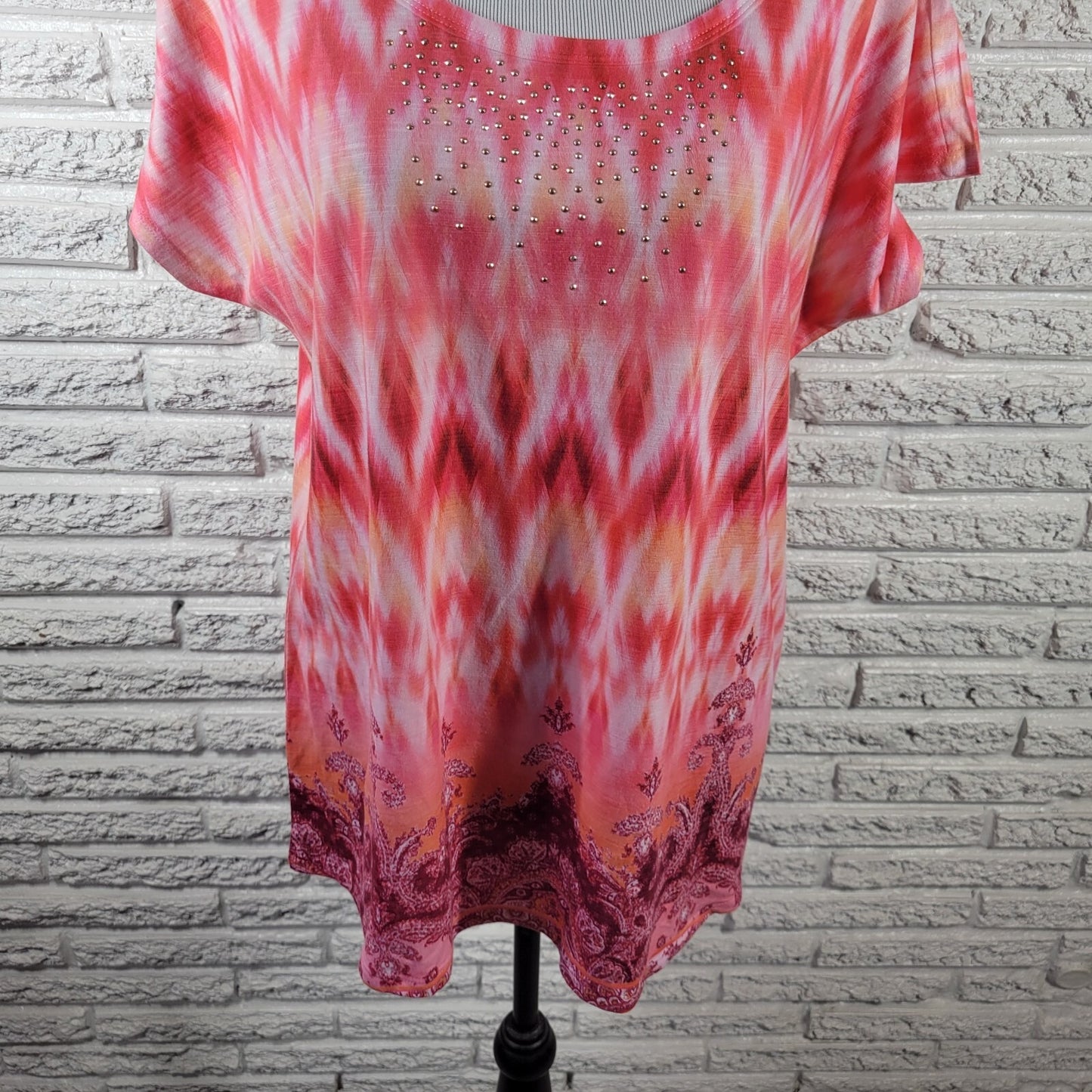 Live Let Live Womens Top Extra Large Tee Cap Sleeve Pink Watercolor Studded