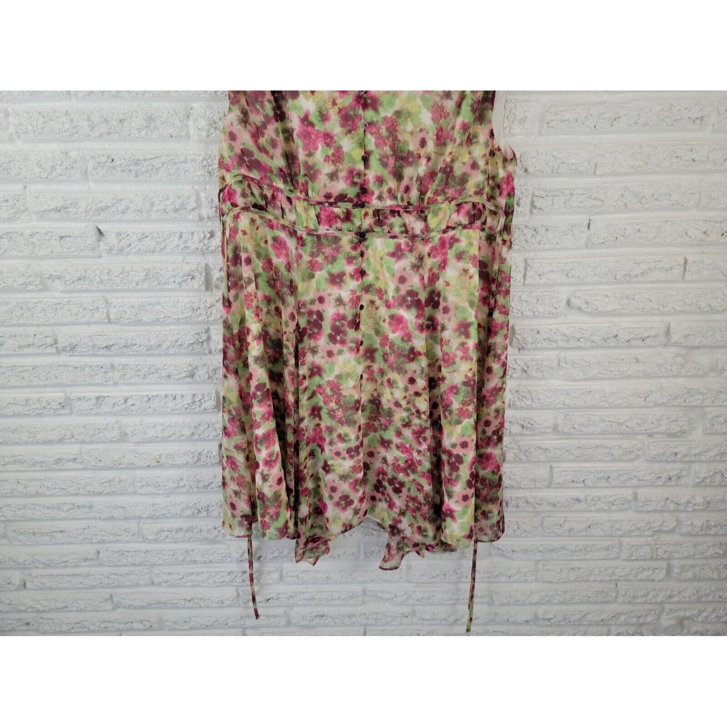 Elle Women Dress 1X Plus Sheath Full Button Lined VNeck Pink Watercolor Office