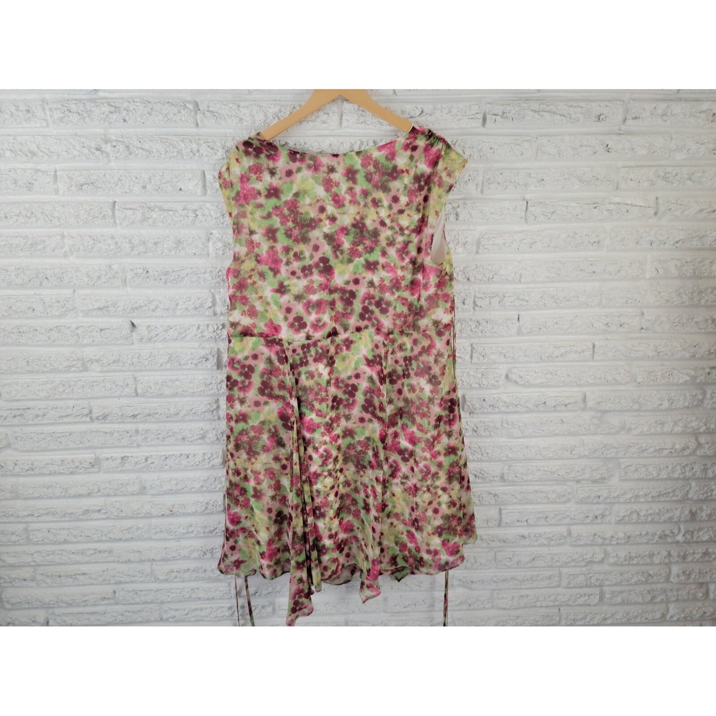 Elle Women Dress 1X Plus Sheath Full Button Lined VNeck Pink Watercolor Office