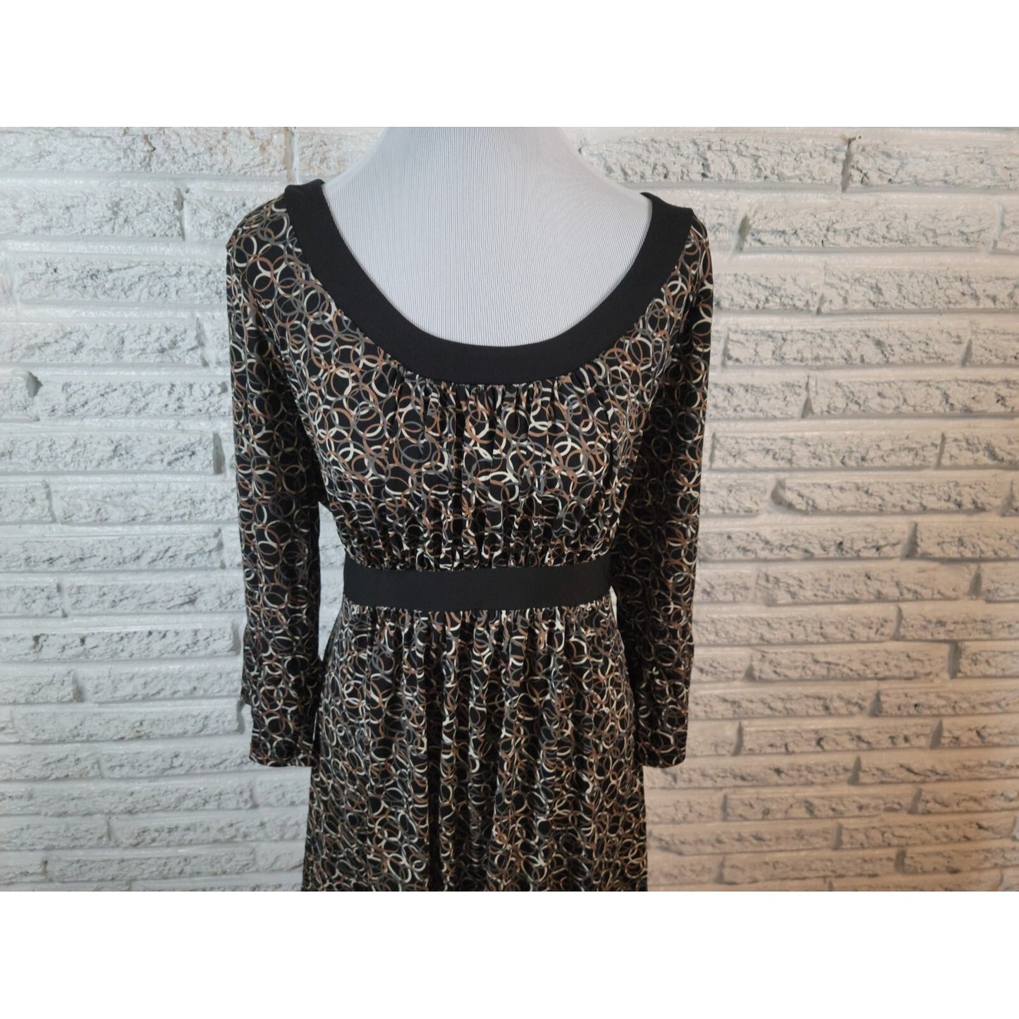 Motherhood Maternity 1X Top Black Geometric Boat Neck 3/4 Sleeve GEO324XE