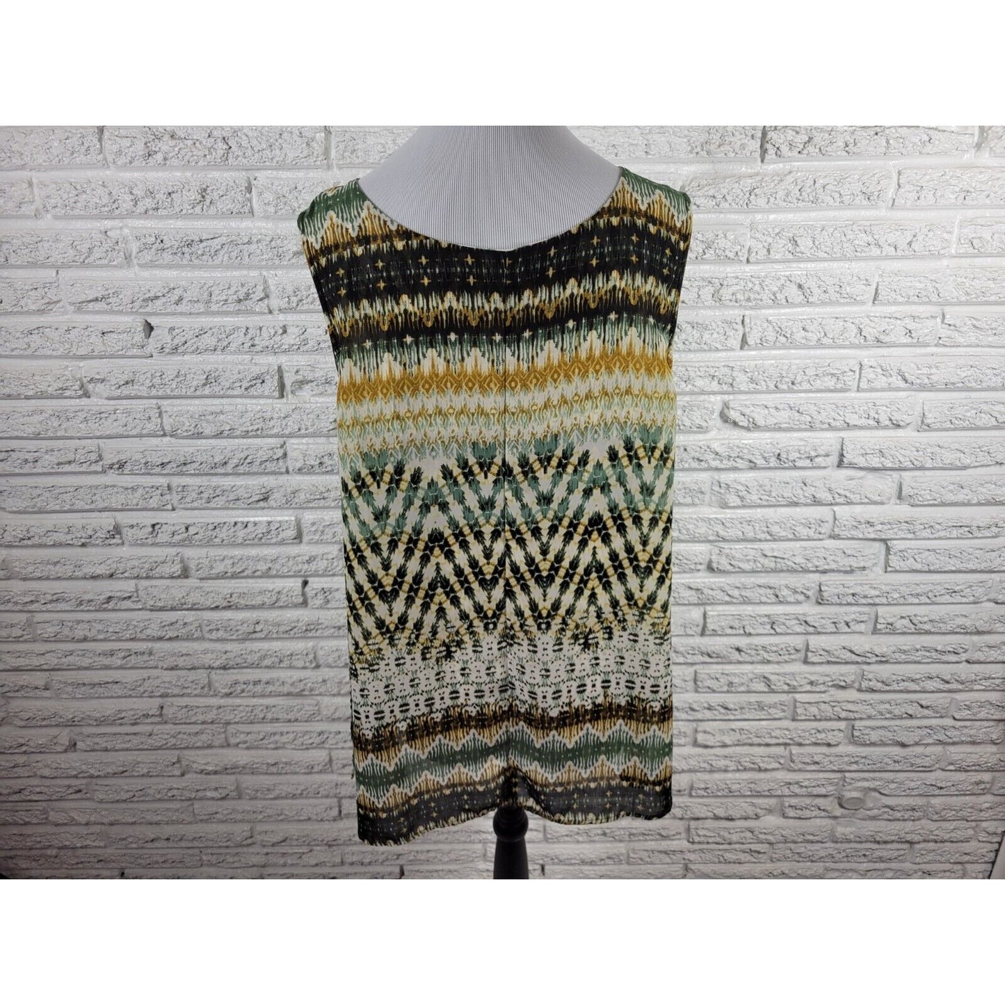 Dress Barn Women Top 2X Swing Sleeveless Split Front Poly Blend Green Watercolor