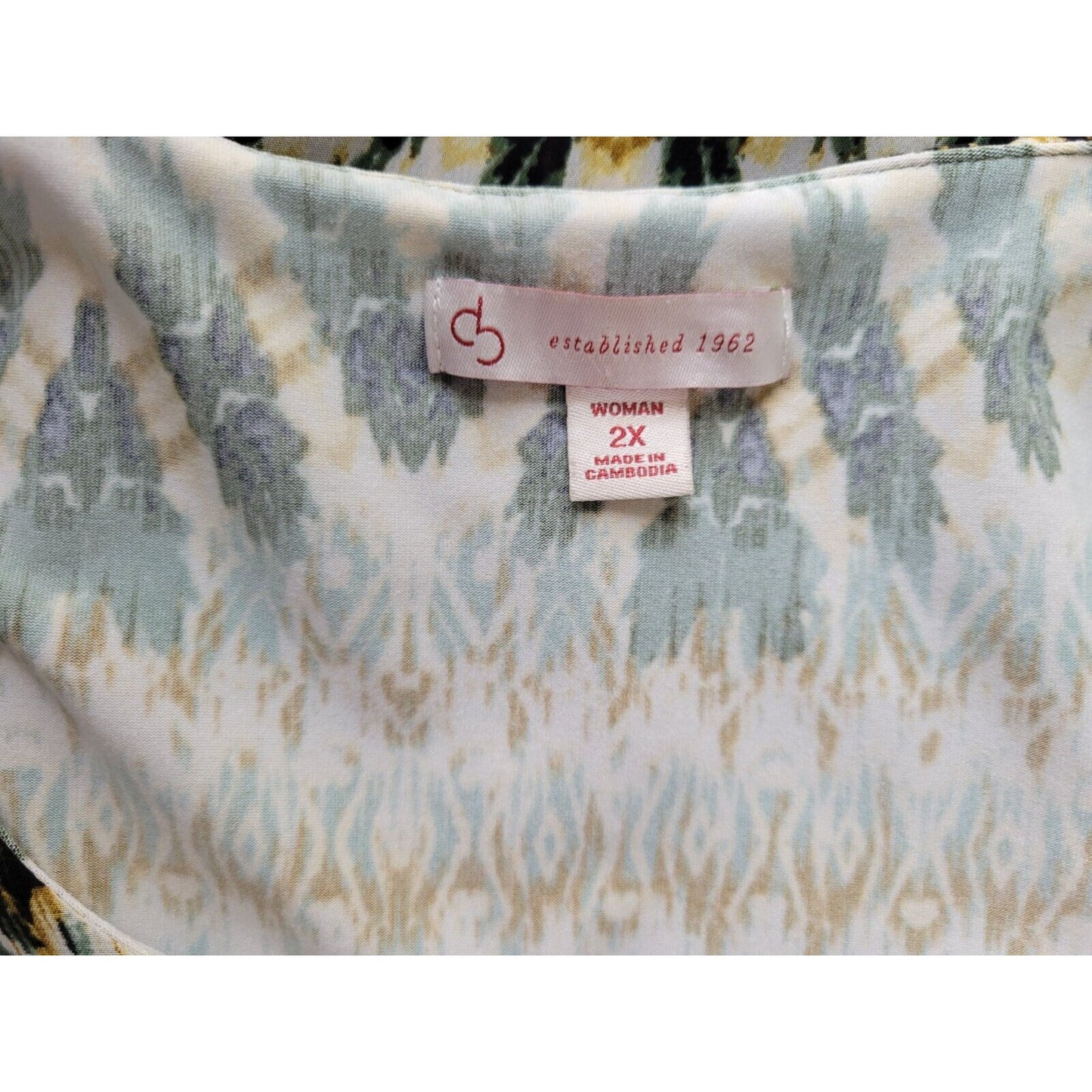 Dress Barn Women Top 2X Swing Sleeveless Split Front Poly Blend Green Watercolor