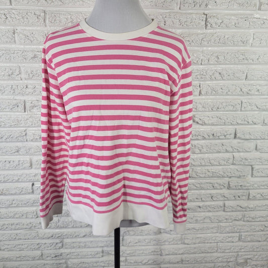 Liz & Co Womens Top Extra Large Long Sleeve Pink Stripe Knit Cotton Comfy Casual