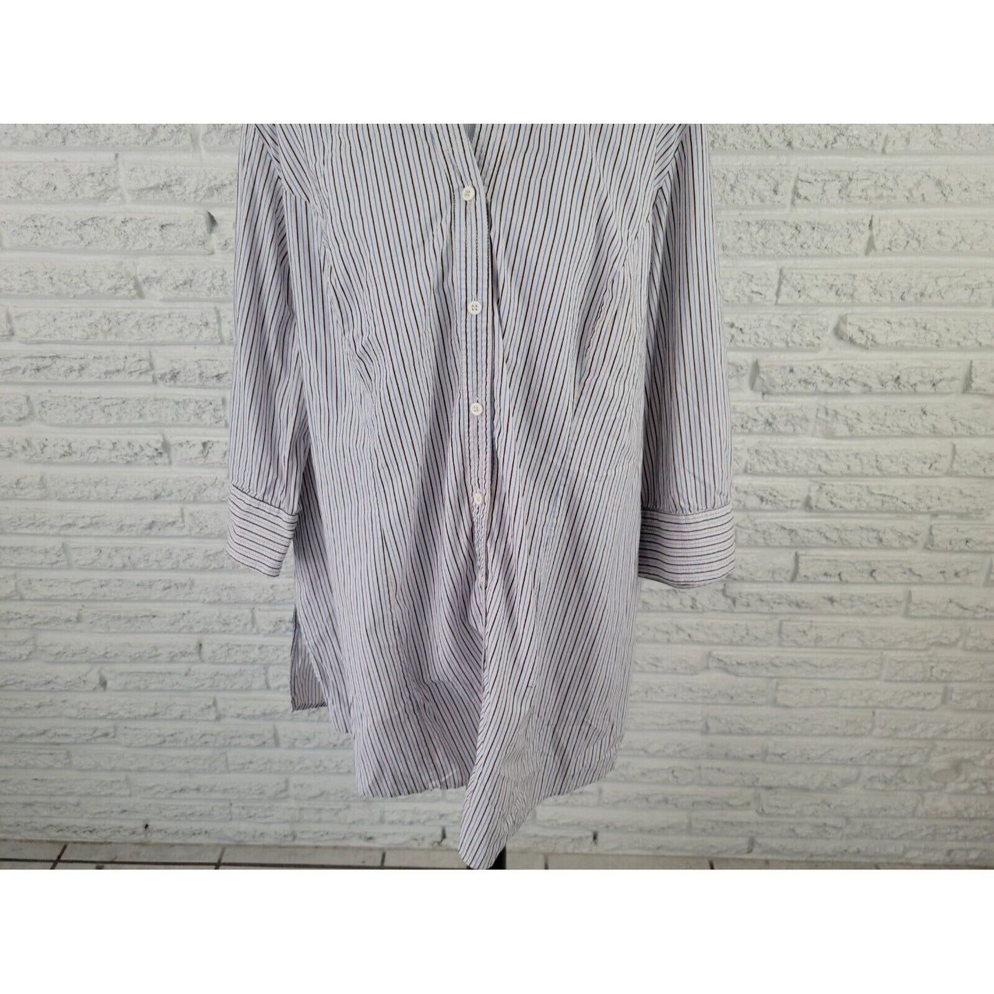 Lane Bryant Womens Shirt 28 Plus Button Up Collar Blue Black Stripe Office Basic