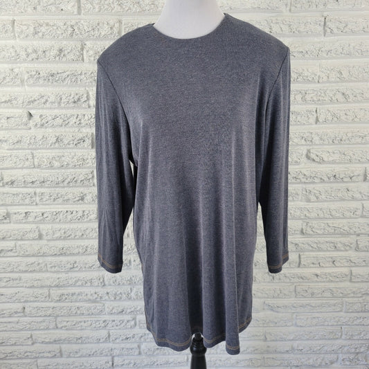 Chez California Womens Top 14W Plus Tunic Long Sleeve Gray Casual Pinstripe Zip