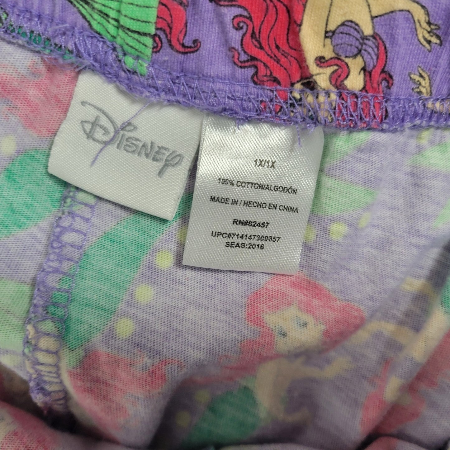 Disney Ariel Little Mermaid Womens Pajama Pants 1X Plus Capri Loungewear Purple