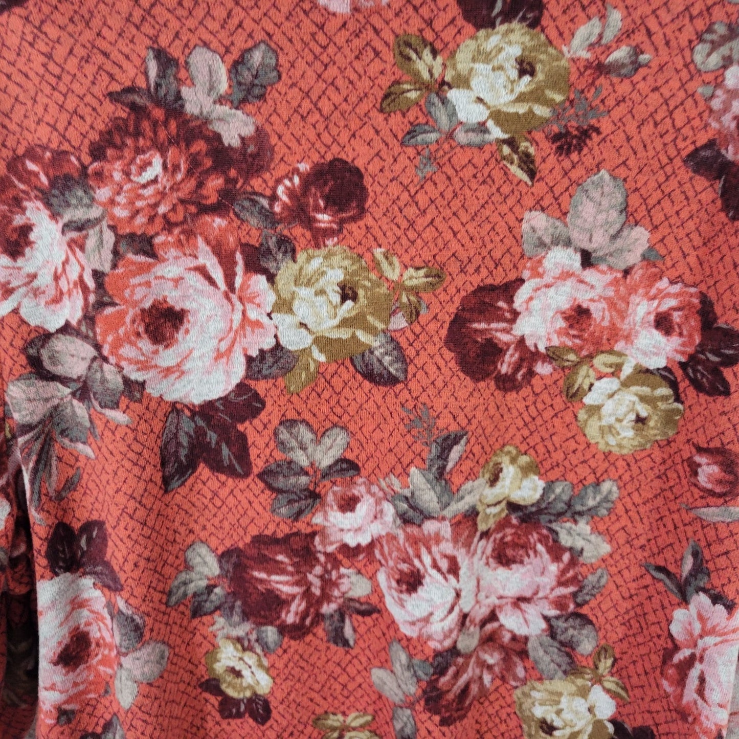 Rebecca Malone Womens Sweater 3X Plus Roll Tab Sleeve Red Floral Studded Soft