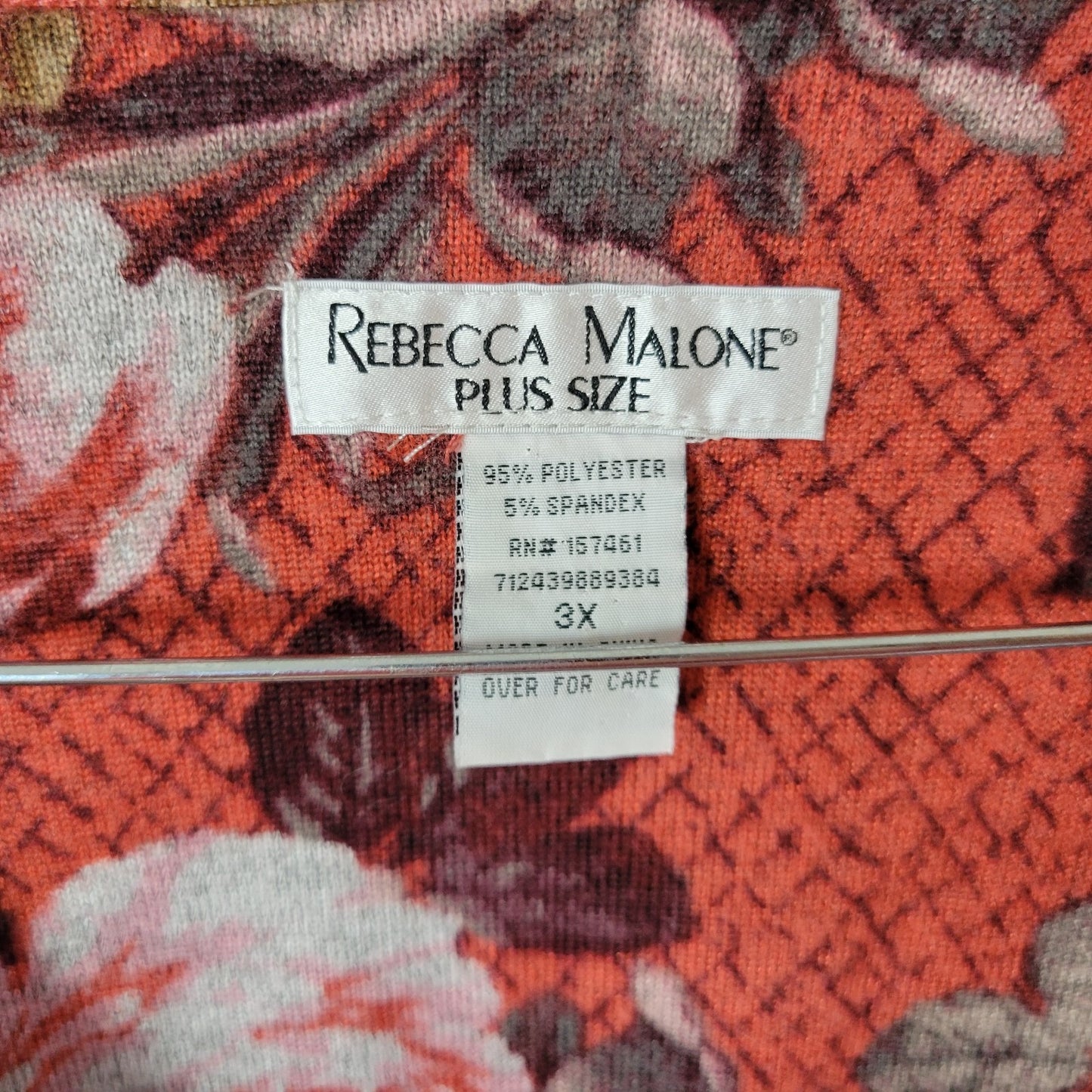 Rebecca Malone Womens Sweater 3X Plus Roll Tab Sleeve Red Floral Studded Soft