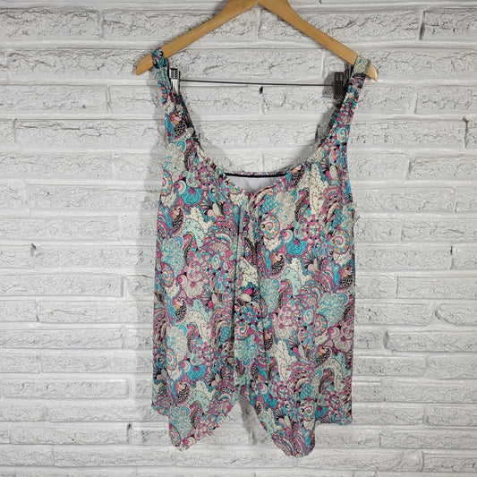 Shore Fit Womens Swim Top 22W Plus Adjustable Wide Strap Blue Pink Paisley Bra