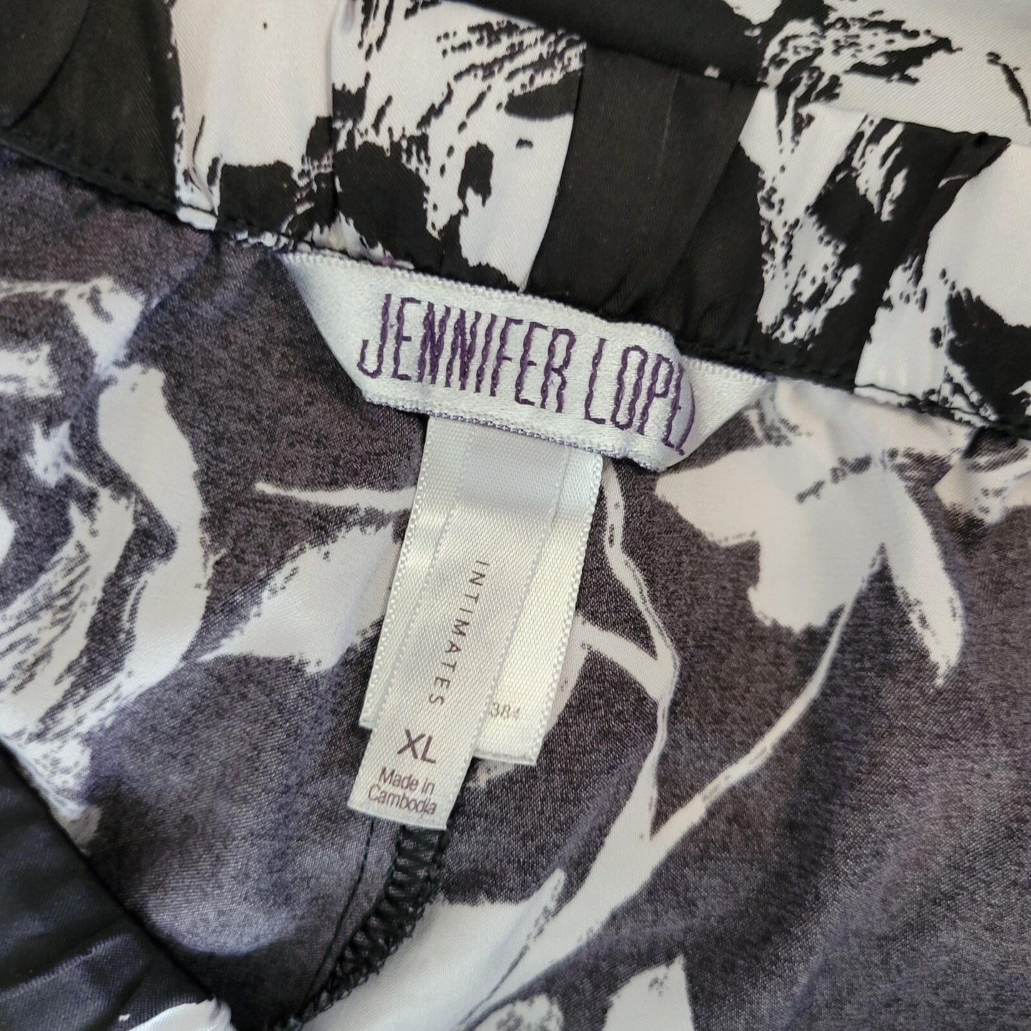 JLo Jennifer Lopez Womens Pajama Pants XL Black Floral Poly Blend Lightweight