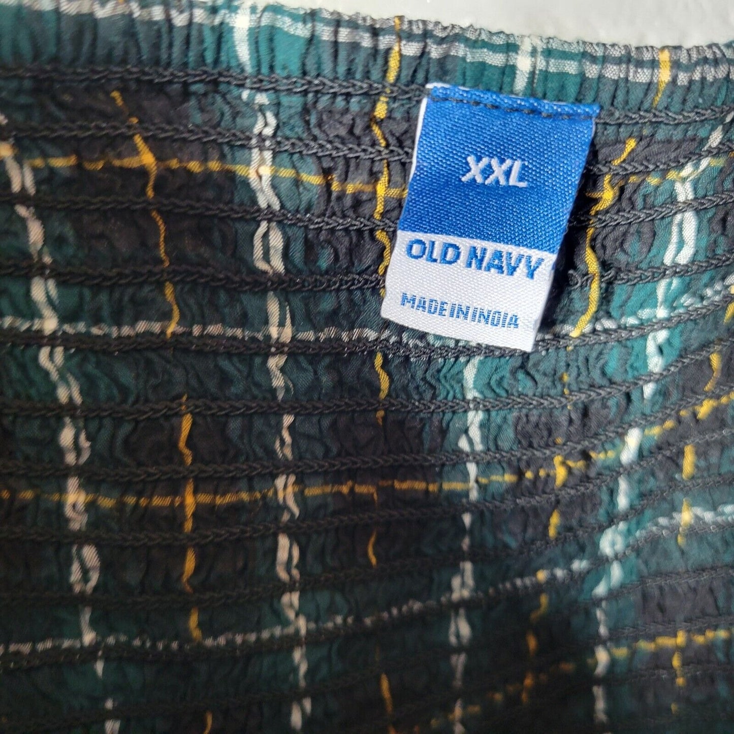 Old Navy Womens Top XXL Baby Top Long Sleeve Green Plaid Open Back Lightweight