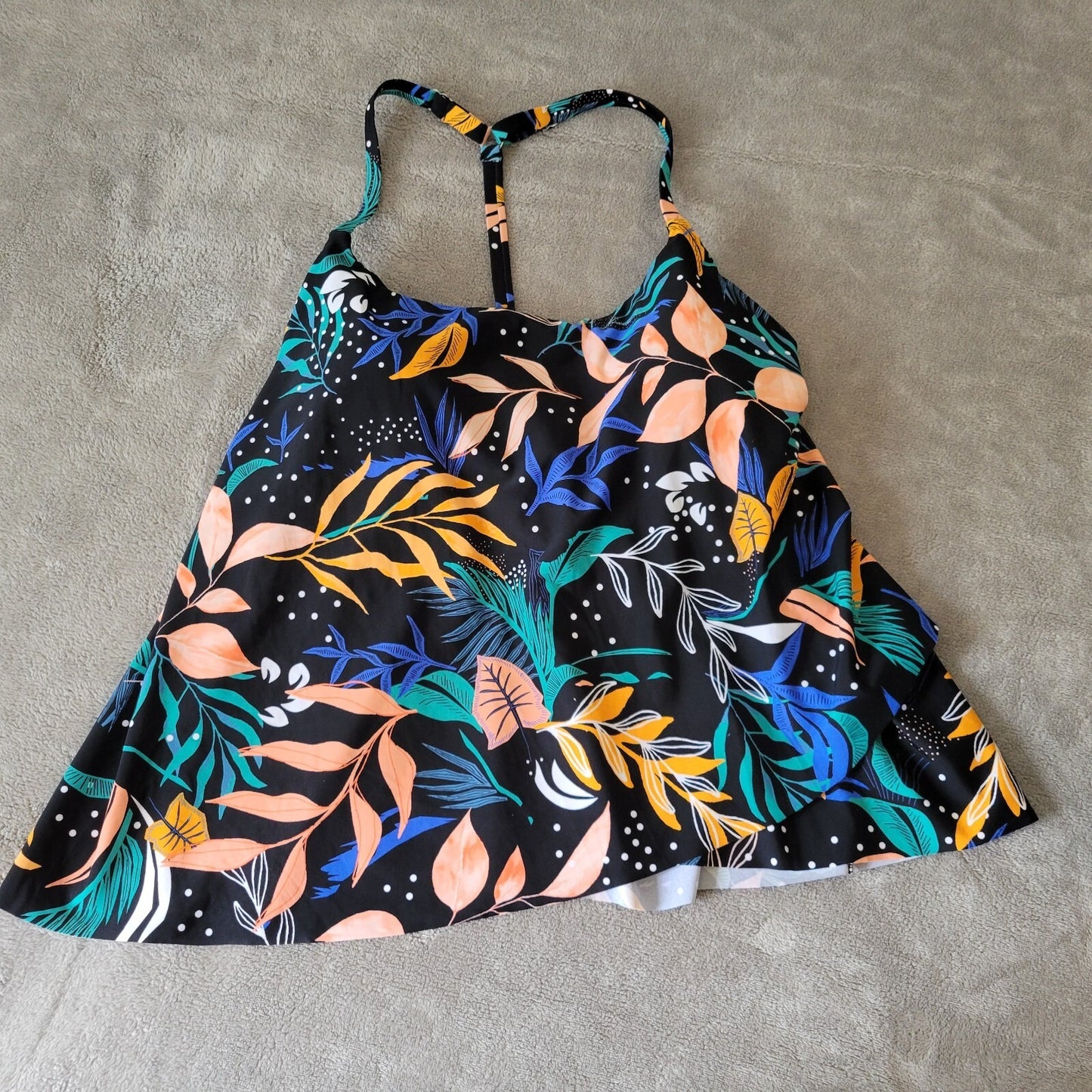 Maurices Womens Swim Top Extra Large XL TBack Blue Floral Adjustable Spaghetti