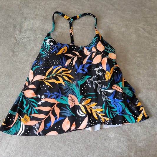 Maurices Womens Swim Top Extra Large XL TBack Blue Floral Adjustable Spaghetti