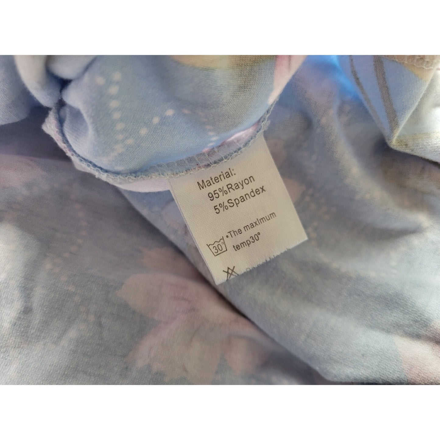 Bishuige Women Top 3XL Plus Tee Tunic Short Sleeve Blue Floral Casual Shark Bite