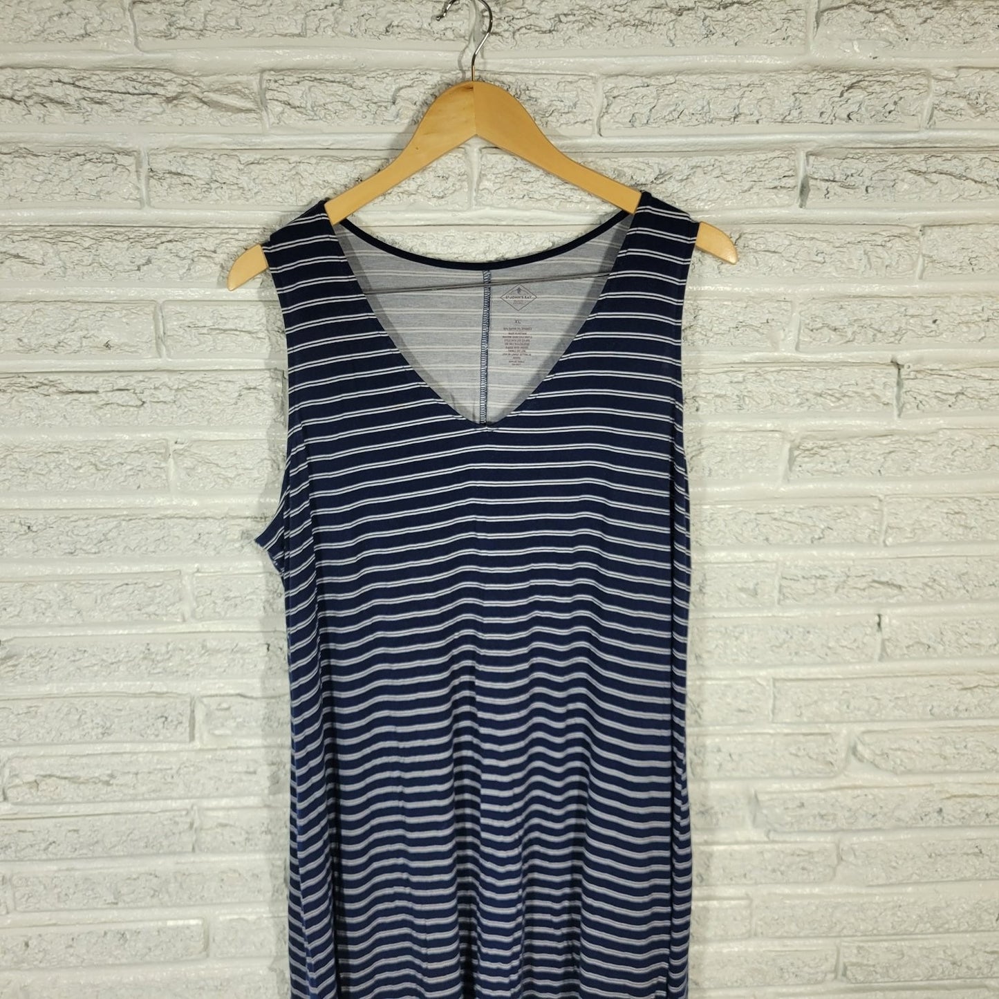 St. Johns Bay Womens Dress Extra Large Navy Blue White Striped Sleeveless