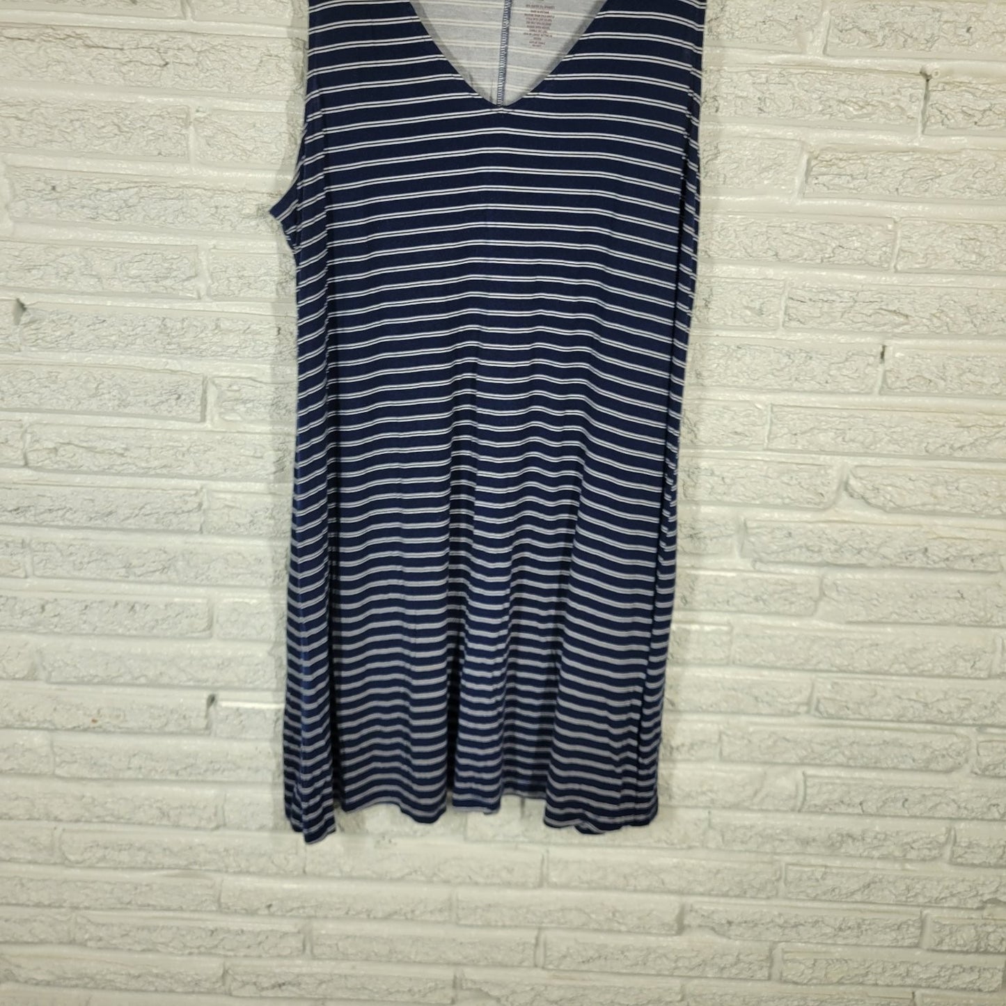 St. Johns Bay Womens Dress Extra Large Navy Blue White Striped Sleeveless