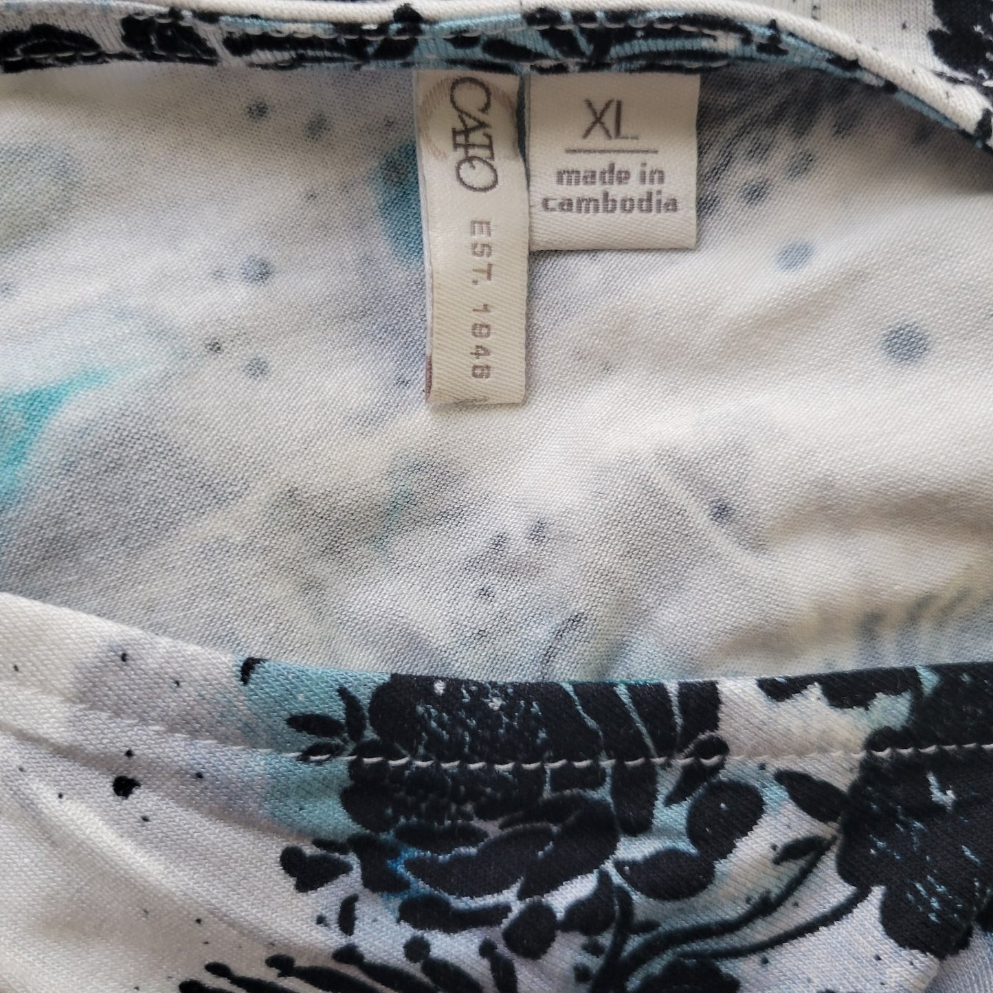 Cato Womens Top Extra Large XL 3/4 Flared Sleeve Blue Floral Crochet Trim Casual