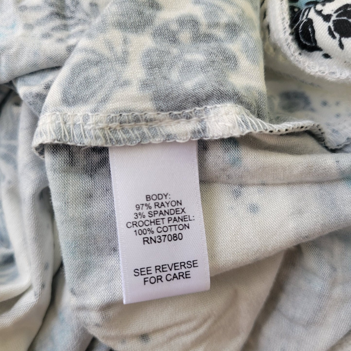 Cato Womens Top Extra Large XL 3/4 Flared Sleeve Blue Floral Crochet Trim Casual