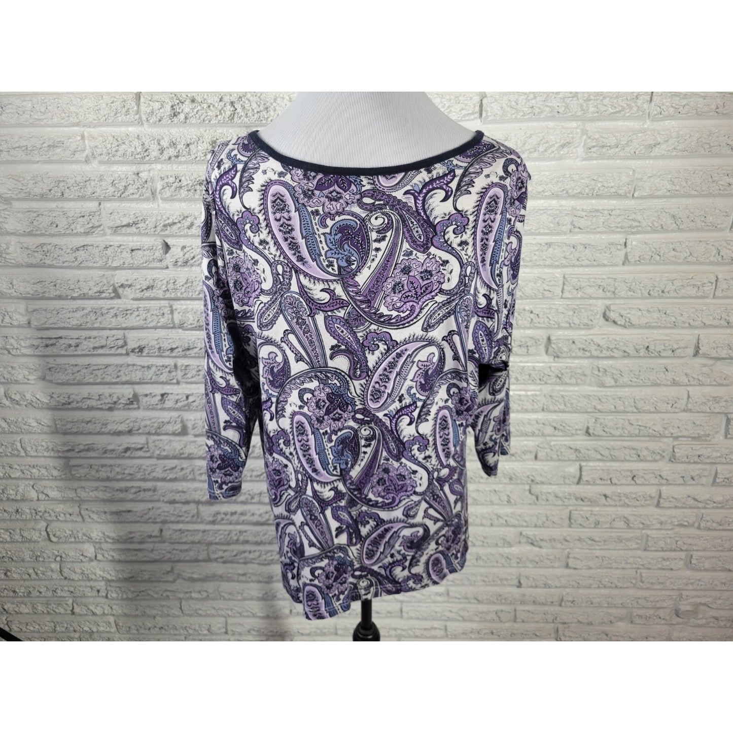 Croft Barrow Womens Top 1X Plus 3/4 Sleeve Lavender Paisley Casual Cotton