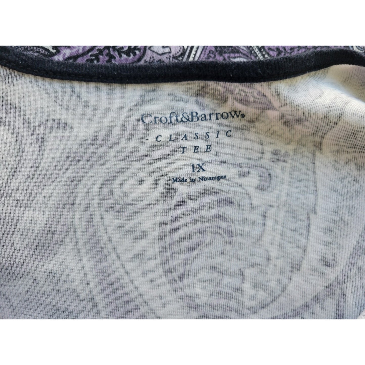 Croft Barrow Womens Top 1X Plus 3/4 Sleeve Lavender Paisley Casual Cotton