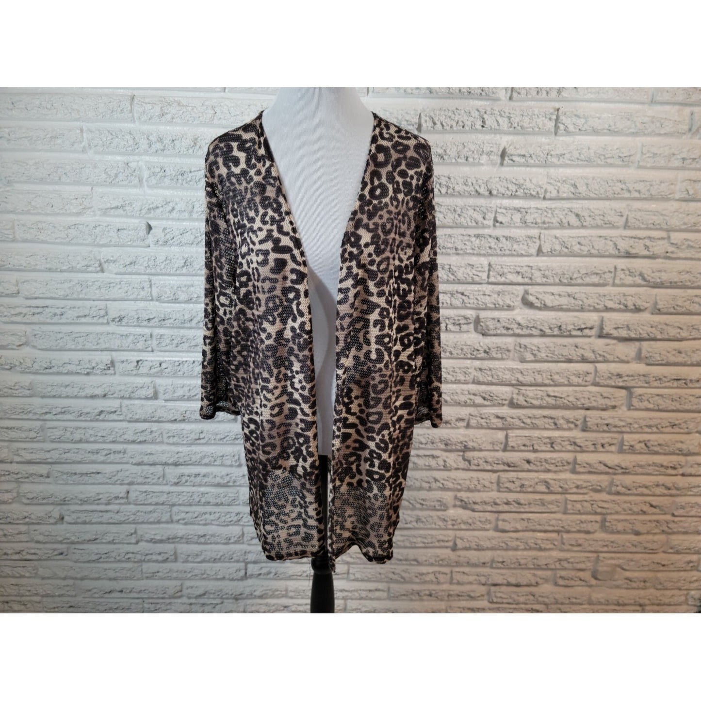 Valerie Stevens Womens Top Extra Large XL Duster Open Mesh Black Animal Print