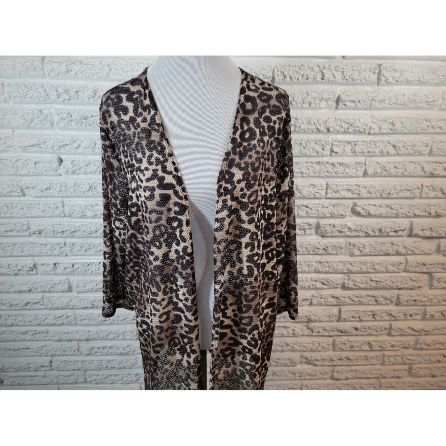 Valerie Stevens Womens Top Extra Large XL Duster Open Mesh Black Animal Print