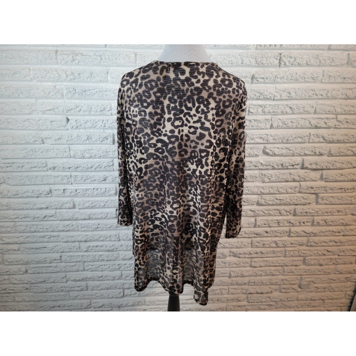 Valerie Stevens Womens Top Extra Large XL Duster Open Mesh Black Animal Print