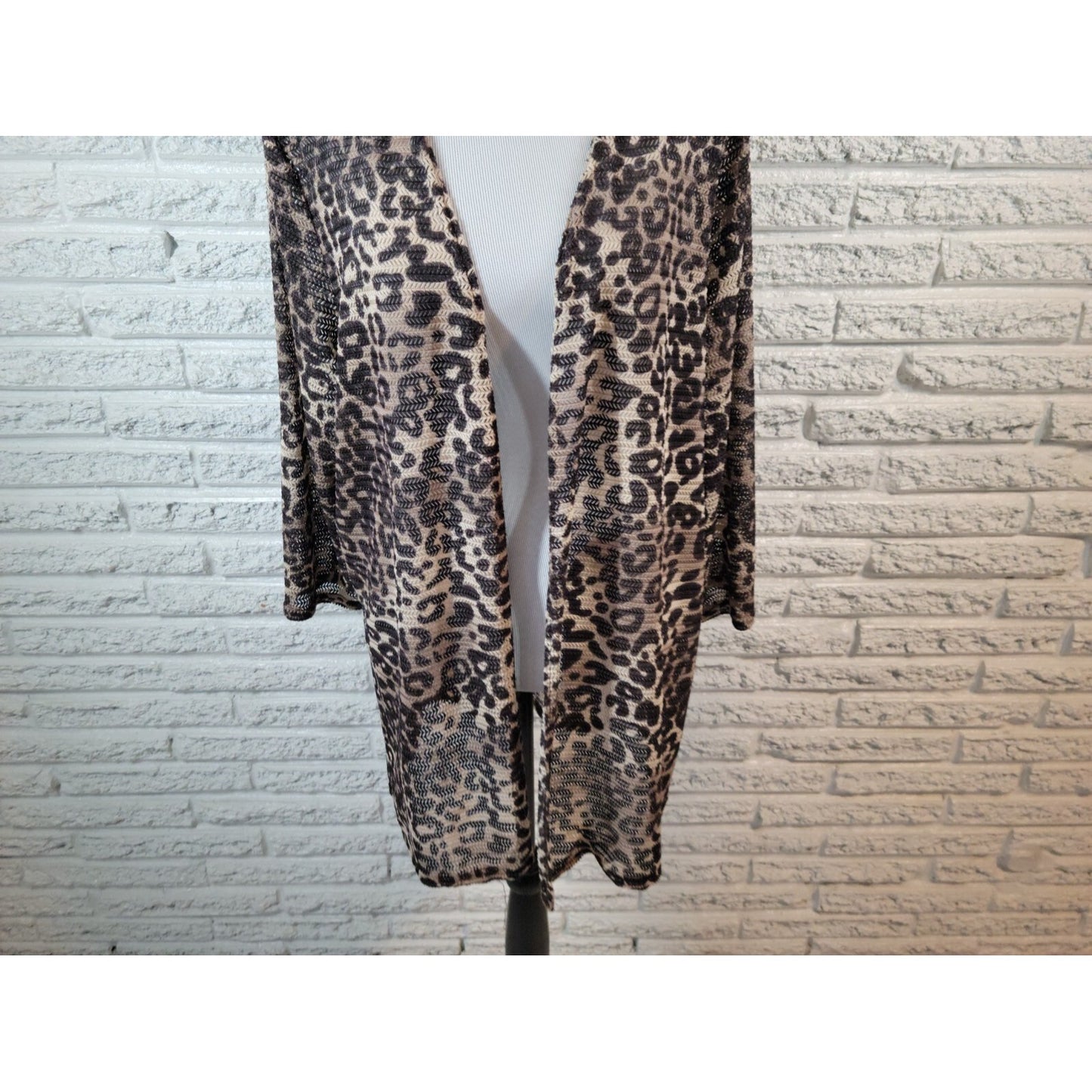 Valerie Stevens Womens Top Extra Large XL Duster Open Mesh Black Animal Print