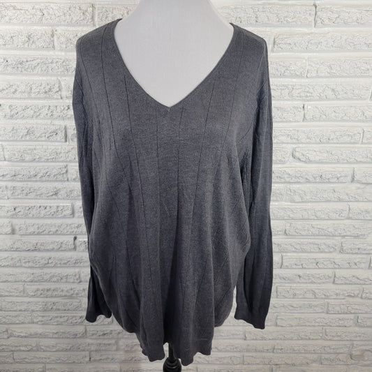 Roamans Womens Sweater 2X 26 28 Plus Tunic Gray Lightweight Acrylic Nylon Office