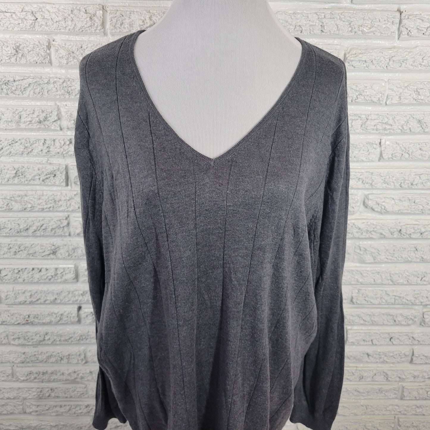 Roamans Womens Sweater 2X 26 28 Plus Tunic Gray Lightweight Acrylic Nylon Office