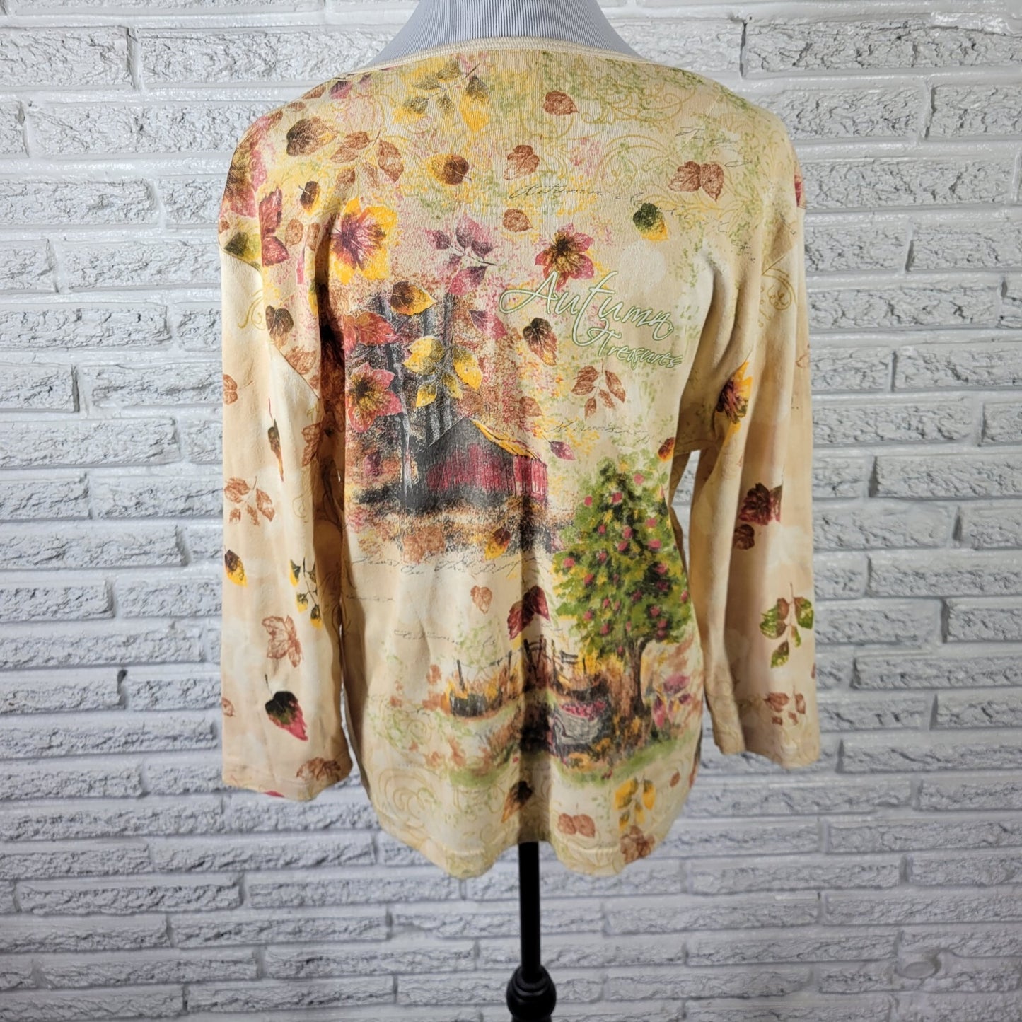 Studio Collection Womens Top XL Lightweight Autumn Treasures Studded Farmscape