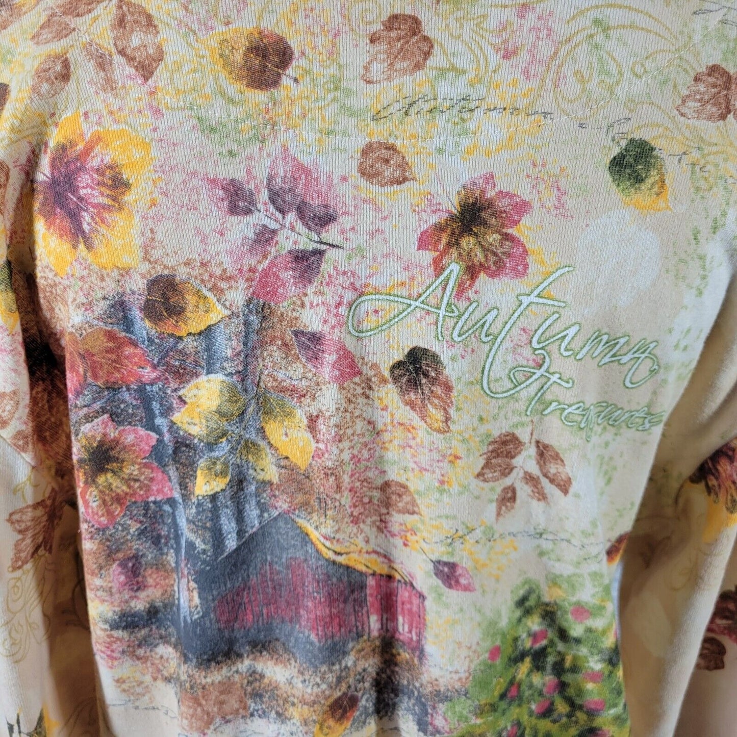 Studio Collection Womens Top XL Lightweight Autumn Treasures Studded Farmscape