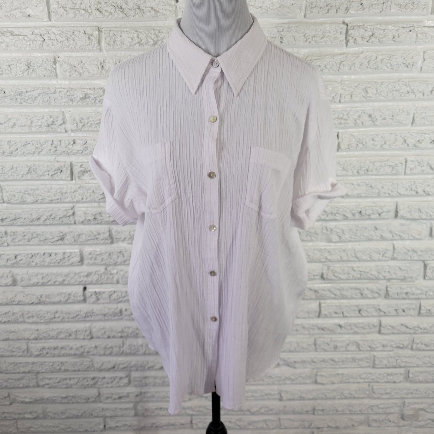 Chicos Womens Top 3 Standard XL Cuff Sleeve White Crinkle Crepe Pockets Office