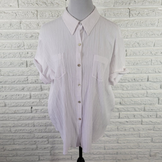 Chicos Womens Top 3 Standard XL Cuff Sleeve White Crinkle Crepe Pockets Office