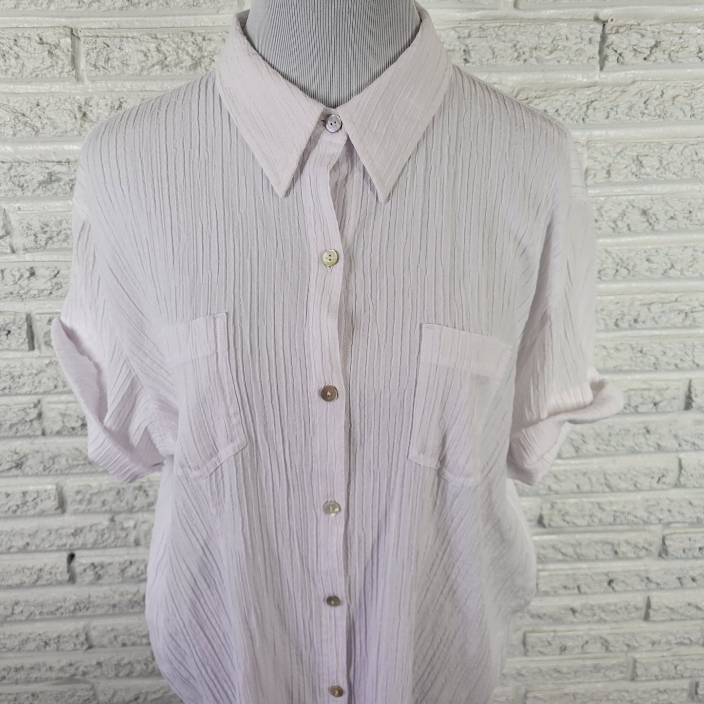Chicos Womens Top 3 Standard XL Cuff Sleeve White Crinkle Crepe Pockets Office