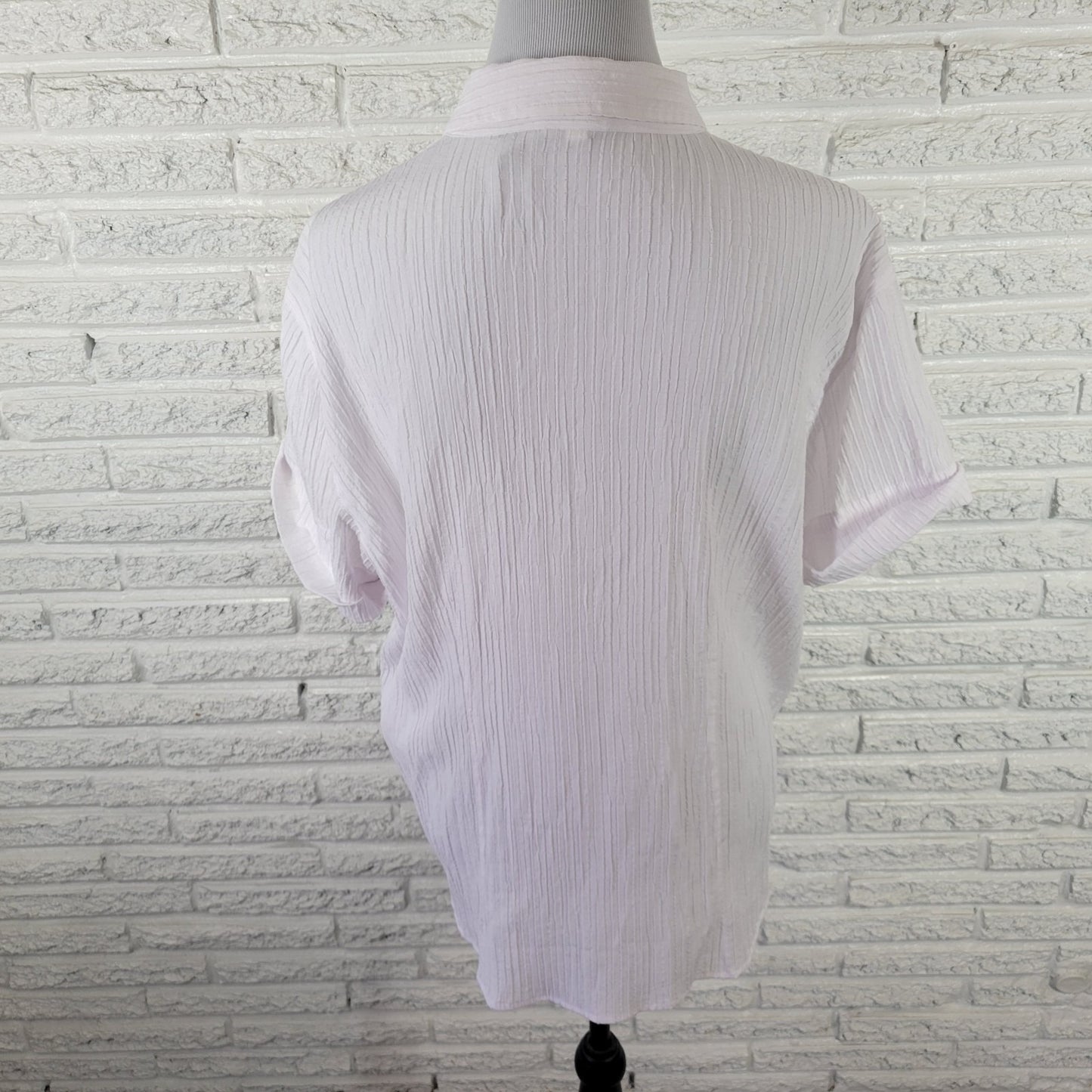 Chicos Womens Top 3 Standard XL Cuff Sleeve White Crinkle Crepe Pockets Office