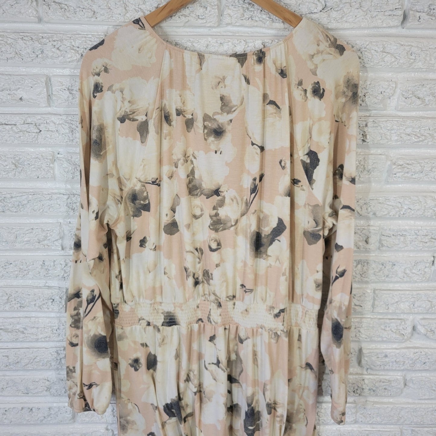 Lularoe Womens Dress 2XL Plus Sheath Long Sleeve Beige Green Floral Keyhole