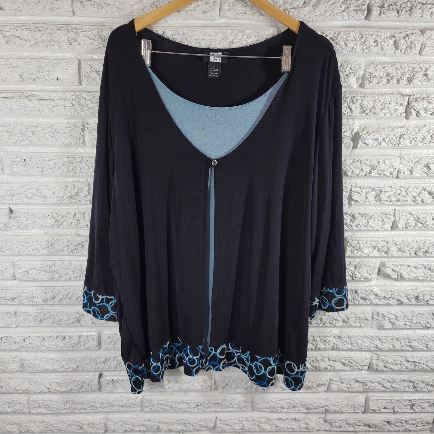 Studio 1940 Womens Top 4X Plus Tunic Black Blue One Button Comfy Office Casual