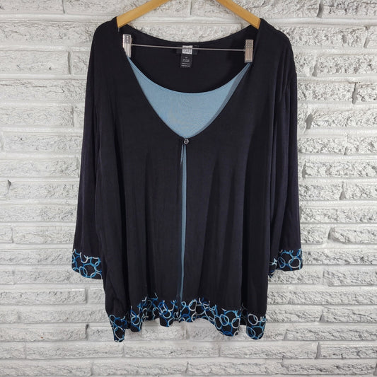 Studio 1940 Womens Top 4X Plus Tunic Black Blue One Button Comfy Office Casual