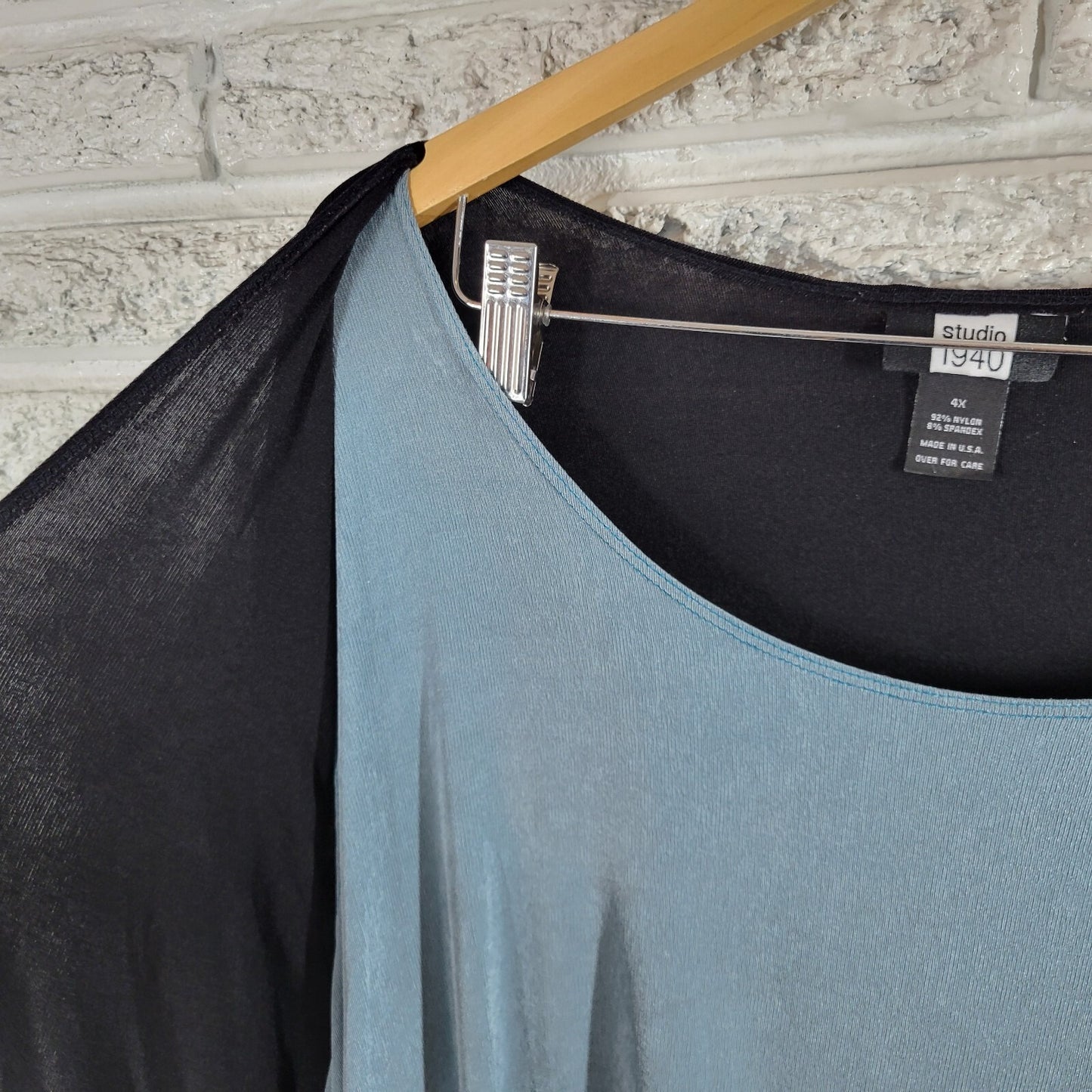 Studio 1940 Womens Top 4X Plus Tunic Black Blue One Button Comfy Office Casual