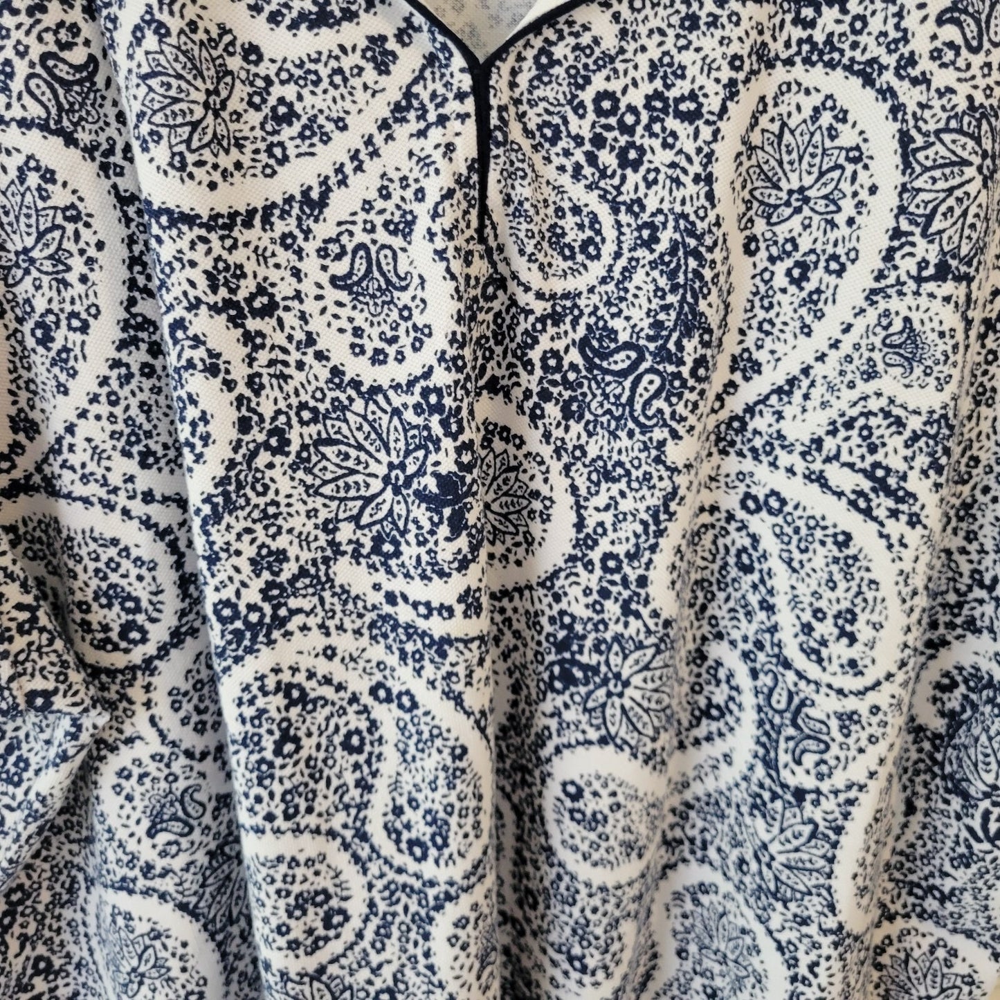 Basic Editions Womens Top 3X Plus Short Sleeve Blue Paisley Slits Cotton Blend